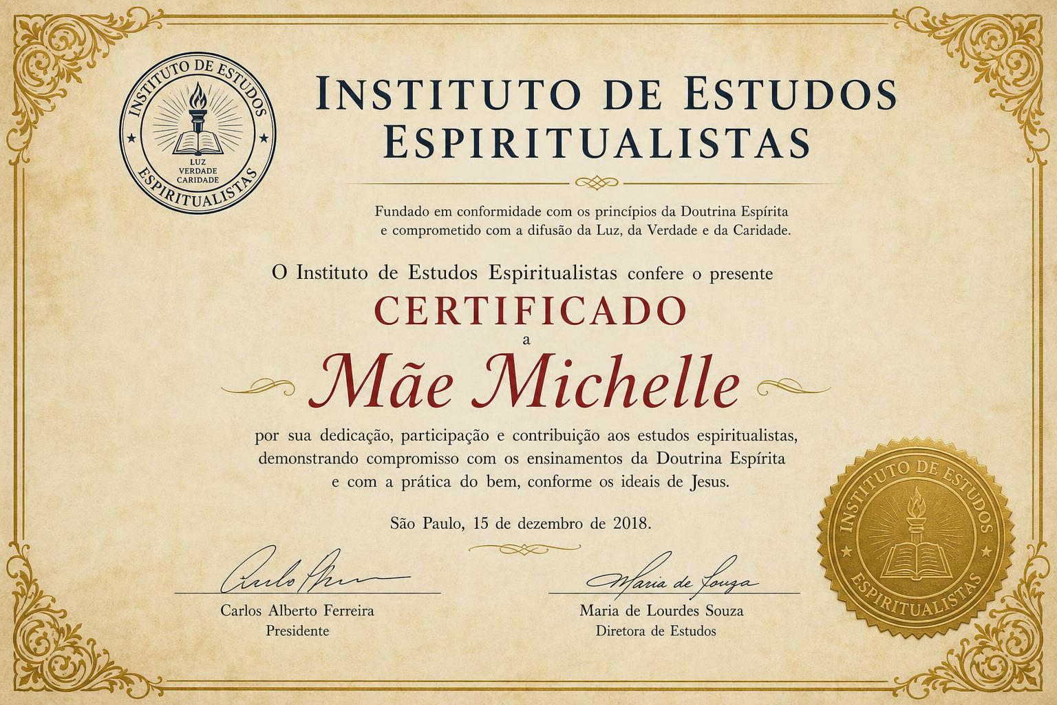 Certificado 3 da Mãe Michelle